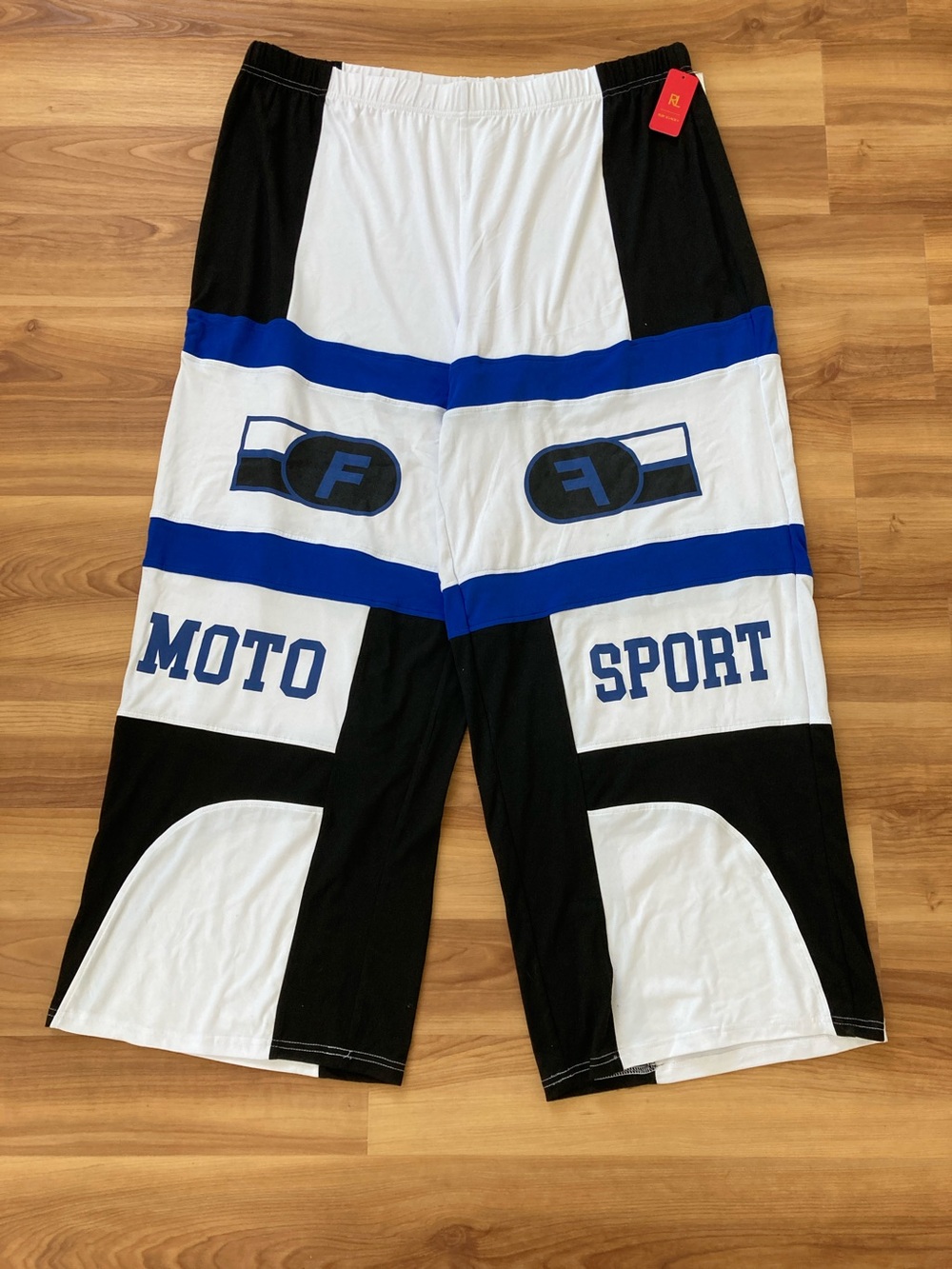 Sport Women's Black, White & Blue Track Wide Leg Pants Sporty Pants